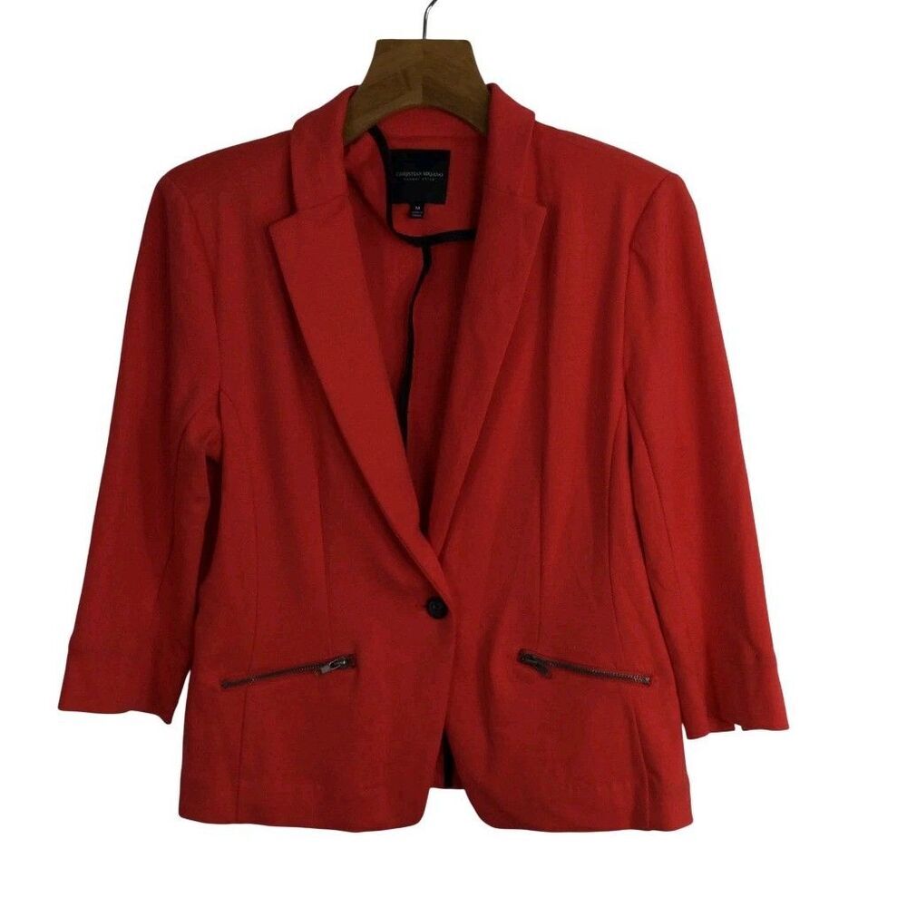 Christian Siriano Womens One Button Zip Pockets Blazer Jacket Coral Size Medium